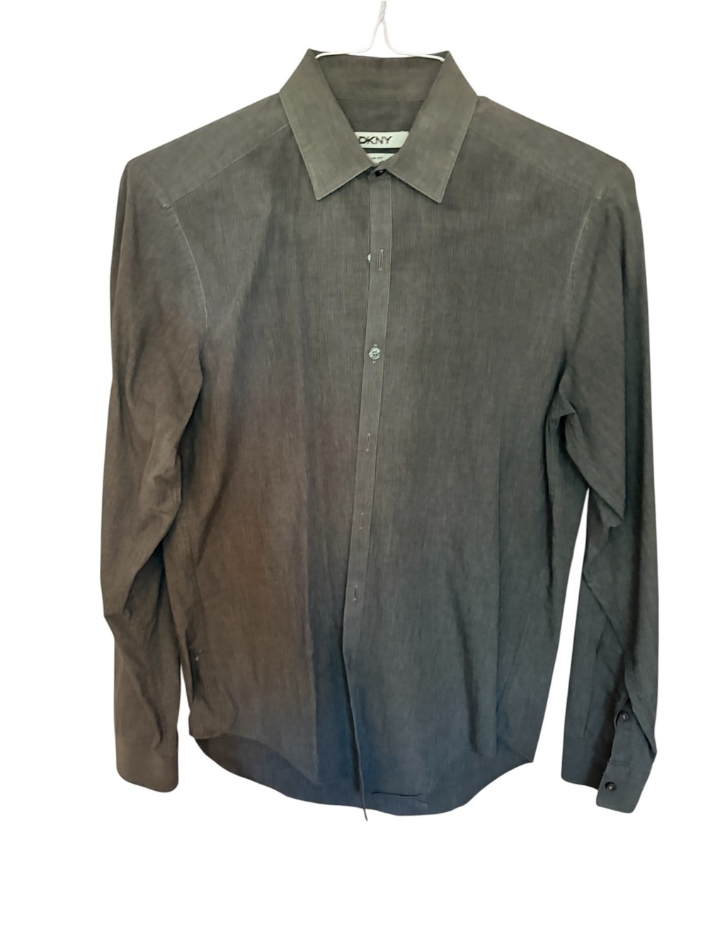 DKNY Men's Charcoal Slim Fit Long-Sleeve Button-Down Dress Shirt